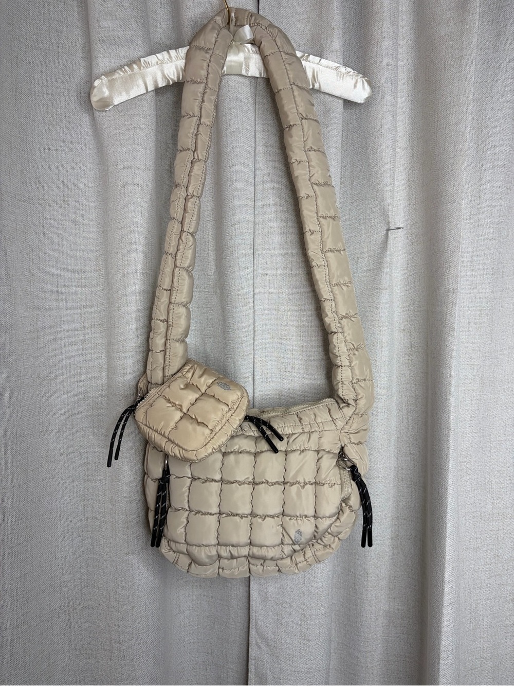 FP Movement by Free People Beige Quilted Puffer Crossbody Shoulder Bag